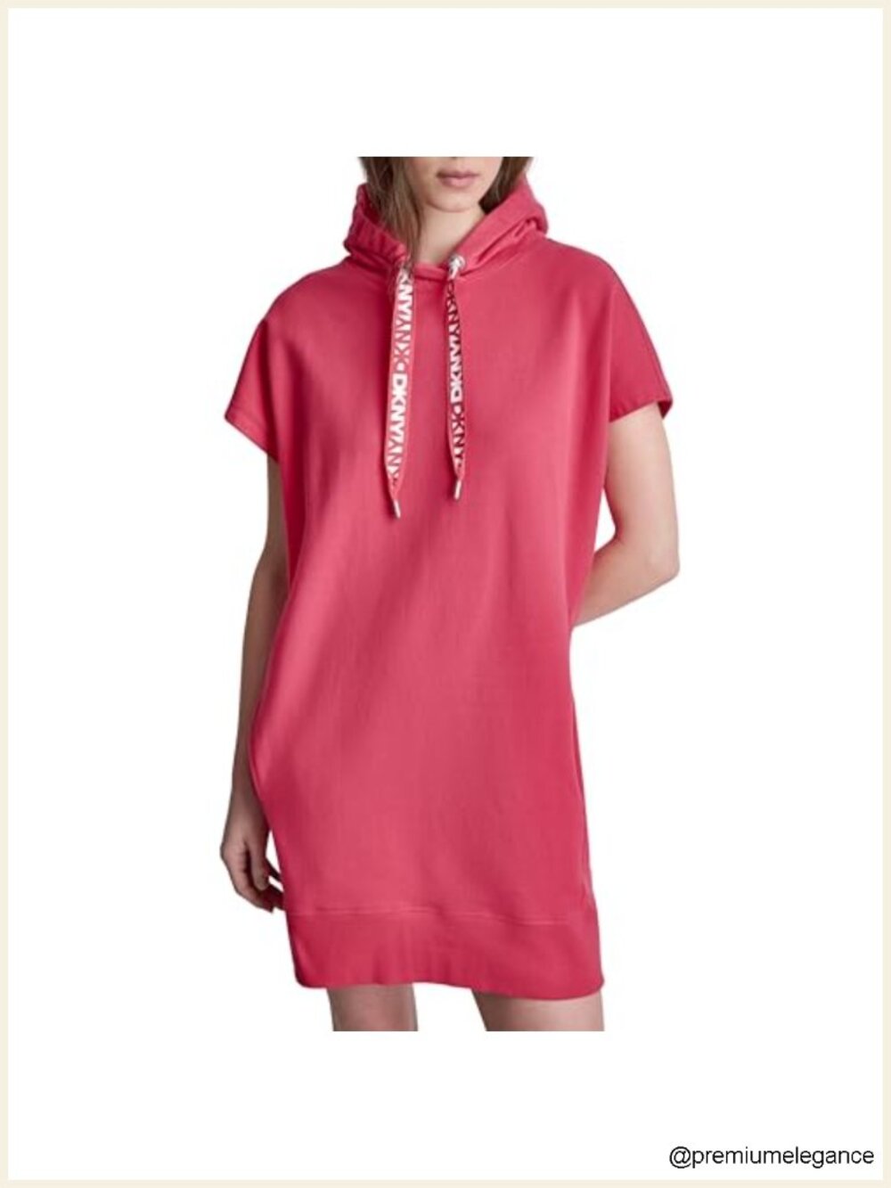 Two Tone Logo Drawcord Sweatshirt Dress Pull On Short Sleeve Casual